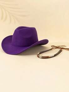 Ce chapeau de cowboy occidental unisexe en polyester a un style rétro et une décoration. Il convient pour le port décontracté, les fêtes de cowboy occidental et les chapeaux de cowboy. - Chapeau de cowboy à ruban - Voir 3