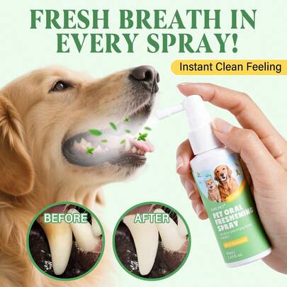 GJYC PET Chai xịt miệng bạc hà cho thú cưng (2 fl oz), thích hợp cho chó và mèo, làm thơm miệng, chăm sóc răng miệng, công thức không cồn, sử dụng hàng ngày.