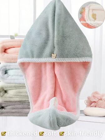 1 Piece/4 Pieces Hair Washing Quick-Drying Cap Coral Fleece Thickened Hair-Drying Towel Cute Hair Turban Dry Hair Towel Household Bathroom Shower Hair Wrapping Quick-Drying Shower Cap Absorbent, Soft, Skin-Friendly, Non-Shedding Material Suitable For Daily Use