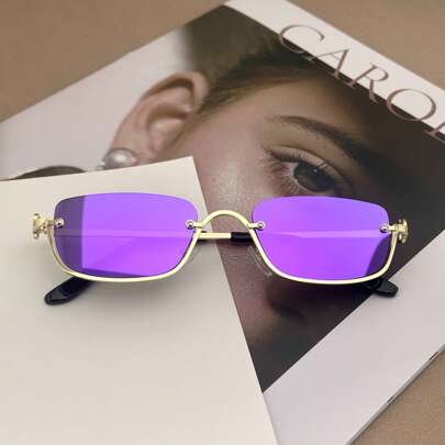 1pc Women's Half-Frame Square Metal Fashion Glasses Personalized Fashion Glasses, Suitable For Daily Outdoor Driving Travel Catwalk Party