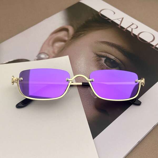 1pc Women's Half-Frame Square Metal Fashion Glasses Personality Fashion Glasses, Suitable For Daily Outdoor Driving Travel Catwalk Party