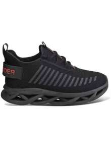 Men's Sports Walking Gym Sneakers Lightweight Easy-Fit Braided - Black - View 3