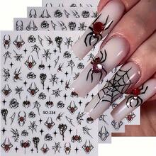 3D Glitter Halloween Nail Stickers - Reusable Spider & Web Design Nail Art For Women - Party Supplies - Đỏ - Xem 1