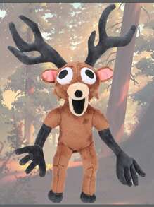 38厘米/14.96英寸 森林里的99个夜晚鹿毛绒玩具站立黑舌头突变鹿填充动物毛绒玩具装饰创意礼物儿童生日派对家居女孩房间装饰游戏收藏家