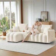 91" L Shaped Sofa With Storage Console, Plush Cloud Couch With Cup Holder And Hiden Storage Compartment, Soft Teddy Fabric 3-Seater Sectional Couch For Living Room & Apartment - 米色 - 查看 8