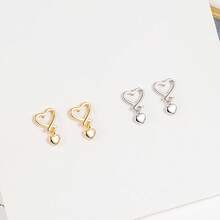 2 piezas Pendientes de botón con forma de corazón de plata de ley 925 y pendientes colgantes, diseño simple y elegante para uso diario para mujeres, San Valentín