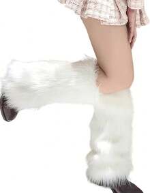 OSPNIEEK Womens Faux Fur Furry Leg Warmers - 白色 - 查看 9