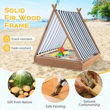 Lifezeal Wooden Sandbox With Canopy Tent Design Fir Wood Frame 2 Bench Seats Bottom - Brown - View 4