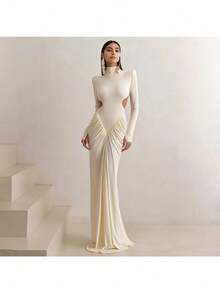 2025 Summer New Women's High-Neck Temperament Slim Sexy Backless Solid Color Long Dress - 杏色 - 查看 2