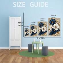 1 White And Navy Blue Bouquet With Golden Leaf Canvas Printed Posters, Modern Wall Arts Decoration Painting, Suitable For Coffee Shops, Homes, Bedrooms, Living Rooms, Kitchens, Bathrooms, Offices, Home Decoration, Decorating Houses, Bedrooms, Wall Decoration, Give To Friends. Ideal Choice For Decoration