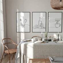 1Pc/3Pcs Modern Minimalist Line Art Canvas Prints Set - Black And White Aesthetic Decor For Dining Room, Kitchen, Living Room - Art Posters Featuring Cutlery, Wine, Cheese, Coffee - Wall Hanging Decor For Restaurants And Home Spaces Optional Frame - Multicolor - View 3
