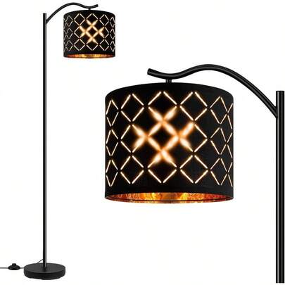 8WLEDArchedFloorLampwithLinShadeTallModernStandingLampforLivingRoomOfficeShade