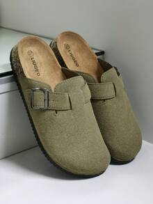 休闲男士沙滩鞋木拖鞋一脚蹬凉鞋夏季男女通用软木木屐办公室休闲闭趾拖鞋，加大码 - 卡其色 - 查看 6