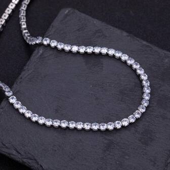 1 stuk modieuze tennisketting voor dames, elegante luxe stijl, turquoise ronde koperen ingelegde synthetische zirkonia, geschikt voor dagelijks gebruik, cadeau voor koppels voor de feestdagen
