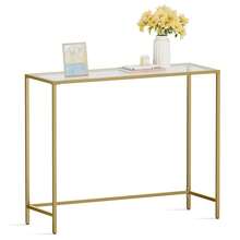 VASAGLE Console Table, Tempered Glass Table Top, Metal Frame, Heavy Duty, Adjustable Legs, For Living Room, Entryway, Hallway, Gold - Gold - View 6