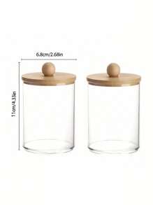 3M 1/2/3/4pcs Bamboo Lid Dispenser Holders, Fits Cleaning Sticks, Round Pads, Floss - 10oz Clear Plastic Jars, Ideal For Bathroom Organization, Vanity Cosmetics Storage