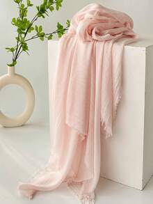 New Solid Color Linen Scarf, Women Spring Summer Plain Korean Style Scarf, Versatile Lightweight Shawl With Frayed Edges For Dress - Multicolor - View 36