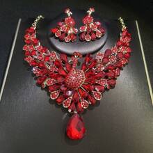 1 Set Women's Jewelry Set, Rhinestone Inlaid Necklace And Earrings 3 Pieces Fashionable And Elegant, Suitable For Brides, Weddings, Galas, Formal Occasions