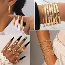 93 Pcs Gold Jewelry Set For Women Costume Jewelry Pack Gold Plated Necklace Bracelet Stackable Ring Earrings Jewelry Pack For Women - 預設 - 查看 3