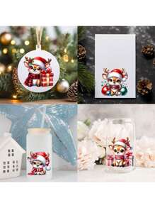 4 hojas de pegatinas de transferencia por frotamiento UV DIY con 24 patrones lindos de renos, ciervos y alces para regalos, diarios, tumblers, tazas de café, botellas, jarrones, laptops, fundas de teléfonos, tarjetas de felicitación, ilustraciones, scrapbooking, adornos navideños y decoración del hogar para fiestas