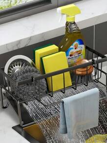 Kitchen Sink Sponge Drainer, Self-Draining Kitchen Sink Storage Rack, Sink Organizer, Kitchen/Bathroom Storage Drainer, Suitable For Holding Dish Brushes, Cloths, Soap, Cleaning Supplies, Baskets And Containers, Easy To Install, Built-In Drain Pipe, Sink Cloth Storage Rack, Multi-Functional Household Storage Rack, Home Organization And Storage, Kitchen Hanging Storage Rack. Kitchen Items Kitchen Accessories Kitchen Tools