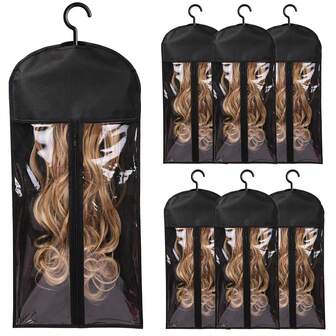 6PCS Hair Extension Holder Wig Bags Storage With Hanger Wig Storage For Multiple Wigs Holder,Easy To Carry Home Hair Salon Travel Available (Black)