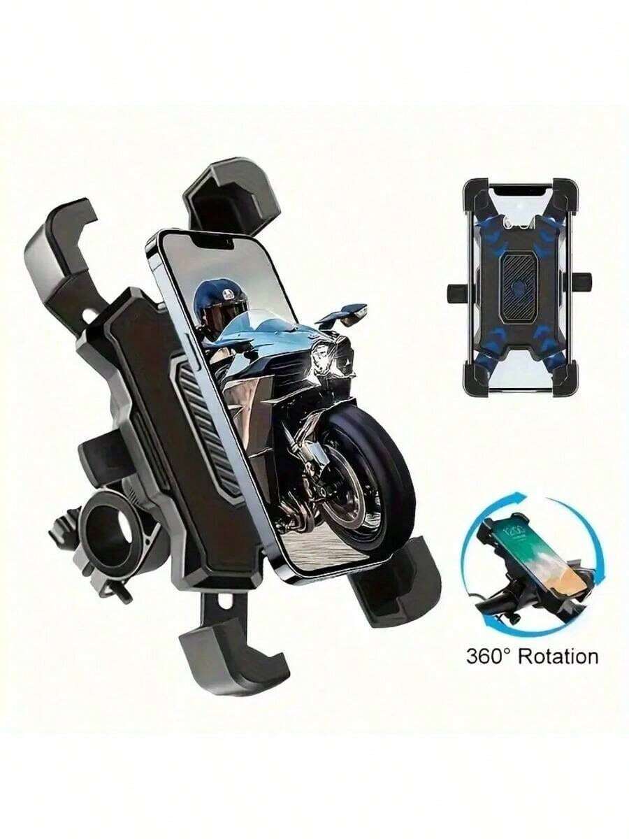 1pc Black 4-Claw H-Type Stable Bicycle/Motorcycle Phone Holder, 360° Rotation, Fits 4.5"-7" Smartphones, Anti-Shock Anti-Drop Universal - Black - View 1