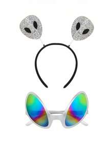 2 buc bandă de susținere și ochelari extratereștri, ochelari de soare curcubeu extratereștri, bandă de susținere cu antenă Popper, recuzită pentru costume de petrecere pentru cosplay, potrivită pentru bărbați și femei Halloween
