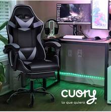 Silla Gamer Escritorio Ergonómica Reposapiés Ejecutiva |   Ajuste de altura |   Reclinable Gaming Oficina Silla de Juegos de computadora con Giratorio |   Reposacabezas y Almohada Lumbar (Negro) - Negro/Gris - Ver 2