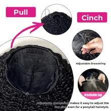 Drawstring Kinky Curly Half Wig Full Machine Made Natural Hairline 200% Density Blend With Natural Hair Glueless Jerry Curly Human Hair Wigs Full Density - Natural Black - 查看 8