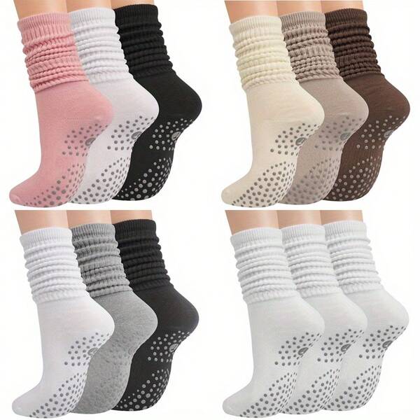 3 paar meisjes kuitsokken, maat 38-45, ademende en comfortabele yogasokken met antislip, geschikt voor alle seizoenen, dans, sport, casual kleding voor binnen en buiten