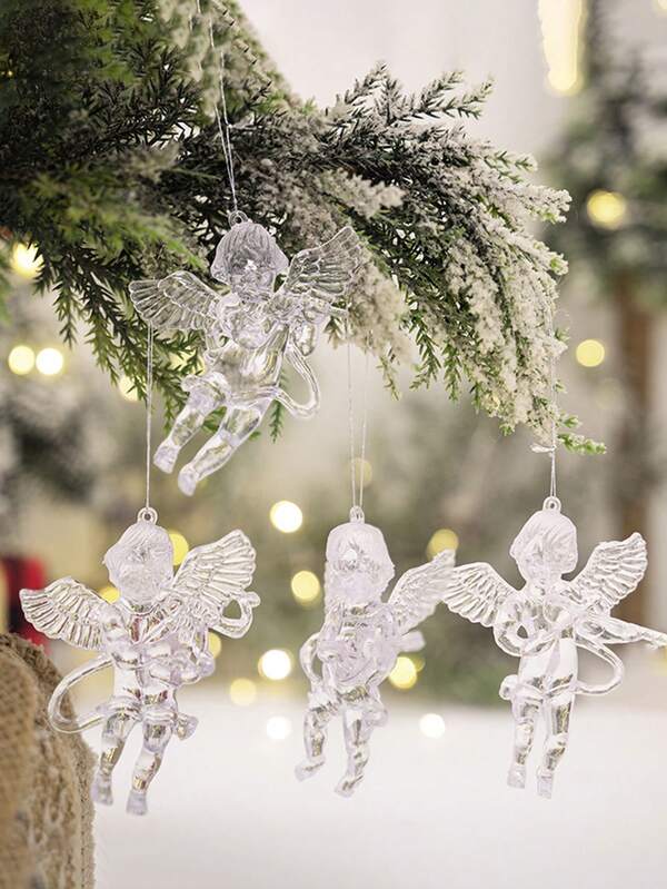 4 Stück transparente Acryl Engel Hängeornamente, Weihnachtsdekoration, transparente Acryl Engel Hängeornamente für Weihnachtsbaum, kreative Eiskegel Heimdekoration, geeignet für Weihnachtsbaum Dekoration, Feiertags-Möbeldekoration, Partydekoration, empfohlen als Feiertags-Geschenke für Freunde Raumdekoration Winter