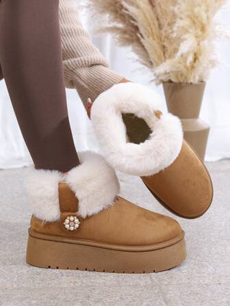 Women's New Short Tube Thick Bottom Plush Snow Boots, Fashionable , Anti-Slip And Wear-Resistant, Warm And Windproof, Must-Have Winter Snow Boots
