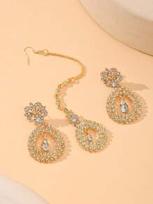 3pcs/Set Fashionable Gold Rhinestone Headchain And Earrings, Bohemian Style Jewelry Set, Suitable For Women's Daily Wear, Also Perfect For Weddings Or Parties - Water Drop - View 3