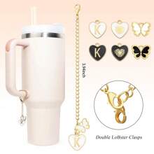1pc Initial Letter Insulated Cup Accessory, Cup Charm, Fits 30 & 40 Oz Handled Glass Tumblers, Mini Water Bottle Keychain, Streetwear Style, Multi-Color, Wallet Decor, Handbag Charm