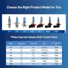 PHILIPS 2 件装飞利浦汽车照明 H1 H4 H7 H11 HB3 HB4 CrystalVision Platinum 高级升级汽车替换亮白色车头灯灯泡，适用于部分远光灯、近光灯、雾灯位置