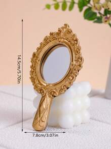 1pc Vintage Palace Style Resin Carved Decorative Hand Mirror,Makeup,Cheap,Room Decor,Vanity,Travel,Bedroom,Makeup Accessories,Mirror,Vanity Mirror,Mini Mirror,Compact Mirror,Mirror Small,Hand Mirror