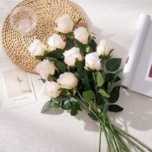 20pcs Artificial Silk Rose Flower Bouquet, Realistic Fake Rose, Suitable For Valentine's Day, Mother's Day, Home Weddings, Party Decorations, Gifts, Floral Baskets, Car Decor, Dress Accessories, Romance Flower Arrangements, Home & Room Decor