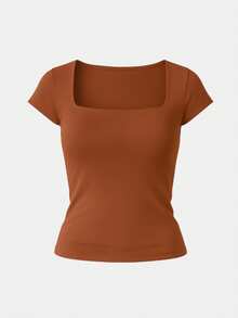 Kit 3 Women's Short Sleeve Suplex Blouse Cold Mesh Basic Blouse - Caramel, Nude and Brown - View 4