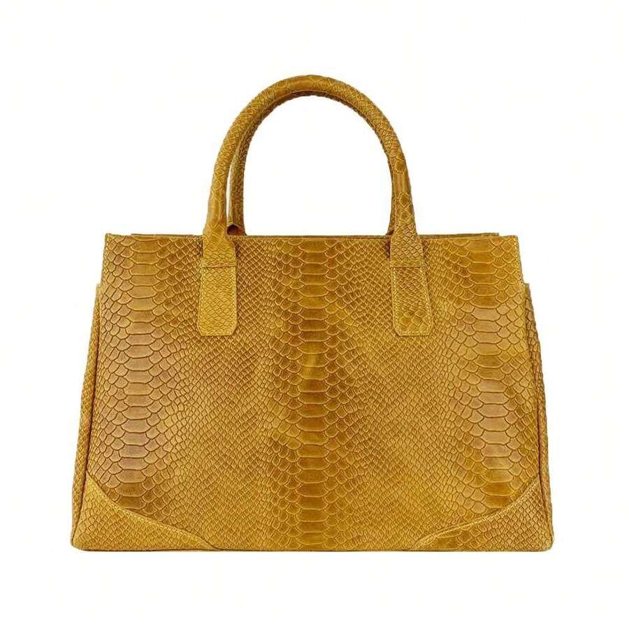 Women's Yellow Python-Effect Leather Handbag – Elegant, Roomy, And Made In Italy - Giallo - View 1
