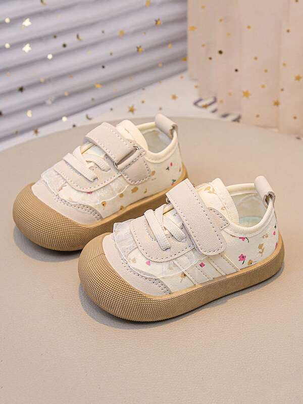 女童婴儿时尚运动鞋，户外软橡胶底休闲幼儿鞋，刺绣钩环轻便跑步运动鞋