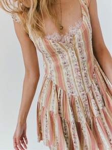 Women Boho Graphic Mini Dress Ruffle Strap A Line Sundress Graffiti Short Babydoll Dress Floral Going Out Dresses - 彩色 - 查看 3