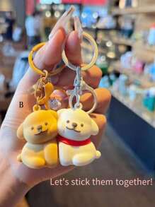 1pc Cute Cartoon Bear Heart Magnetic Keychain Pendant Gift Stuffed Doll Small Present - Multicolor - View 10