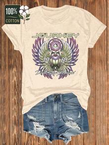 100% Cotton T-Shirt Women's Casual Short Sleeve Round Neck T-Shirt - 杏色 - 查看 1