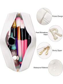 Bride MRS Letter Makeup Bag, Bridesmaid Engagement Gift, White Pearl Rhinestone Travel Toiletry Bag, Cosmetic Bag, Handbag, Bridal Shower Gift, Engagement Wedding Gift - MRS Cosmetic Bag - View 3