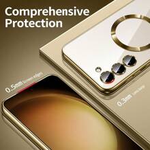 适用于三星 Galaxy A06 A16 A26 A36 A56 S25 Ultra S24 Ultra S25 FE 的磁吸透明手机壳，内置摄像头镜头保护膜，采用奢华电镀软 TPU 材质，透明防震超薄保护套，也兼容 17/16/15/14/13/12/11 系列、17 Pro Max，圣诞礼物之选 - 金色 - 查看 4