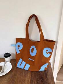 1 件粉色和红色圣诞主题礼品袋，印花单肩帆布购物袋 - 棕色 - 查看 2