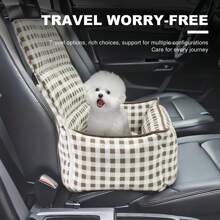 Sedile rialzato per auto per animali domestici pieghevole, letto per cani/gatti in tessuto scozzese traspirante, rimovibile, per viaggi all'aperto, adatto per cani di piccola taglia come Barboncino, Chihuahua, Bichon Frisé