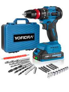 Yofidra 2 In 1 Brushless Electric Screwdriver Electric Screwdriver Cordless Impact Drill Power Tool Set - 2 Battery Set-eU Plug - View 1