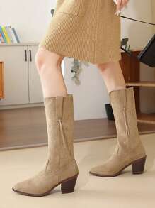 女士时尚尖头西部牛仔靴，细跟高筒复古英伦风流苏马靴，2025秋冬新款女鞋，时尚西部靴